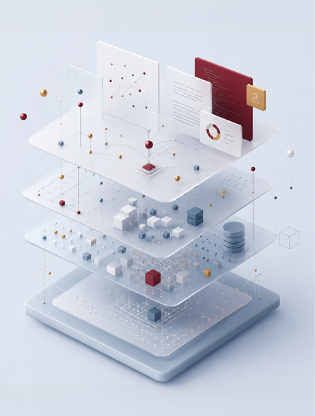 3D illustration of a layered agentic system